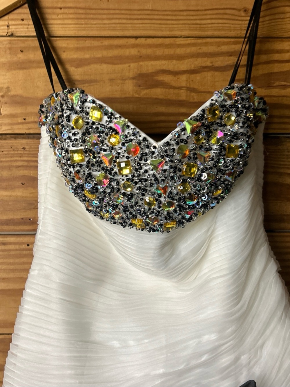 White Embellished Spaghetti Strap Dress with Crystal Accents